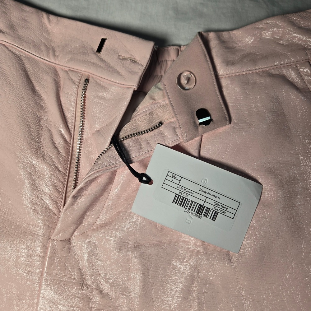 Grey Lab Shiny PU Shorts Light Pink Faux Leather High Waisted JJ1125P Size L NEW - Picture 2 of 10